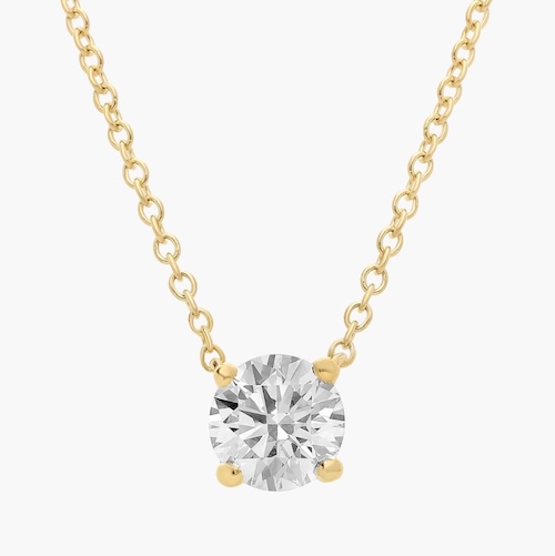 Four Prong Basket Solitaire Diamond Pendant In 14K Yellow Gold